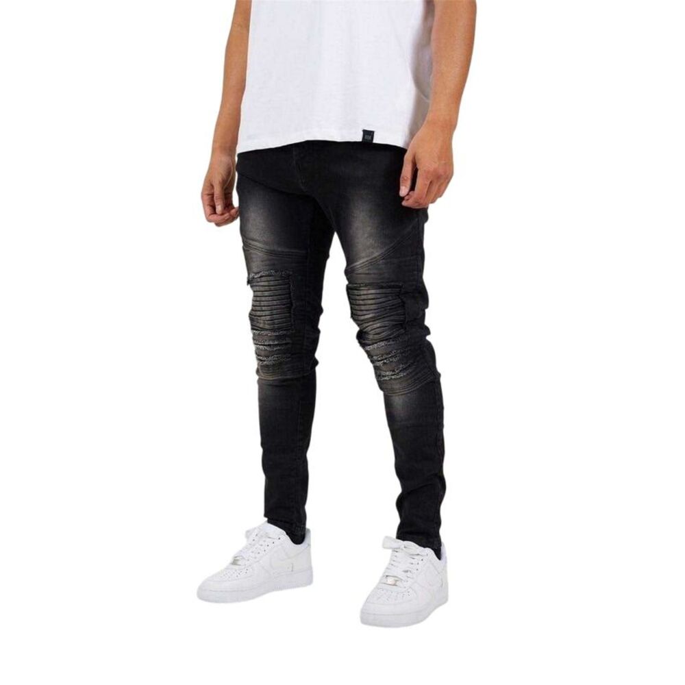 Brave Soul Mens Washed Biker Jeans / Charcoal Wash